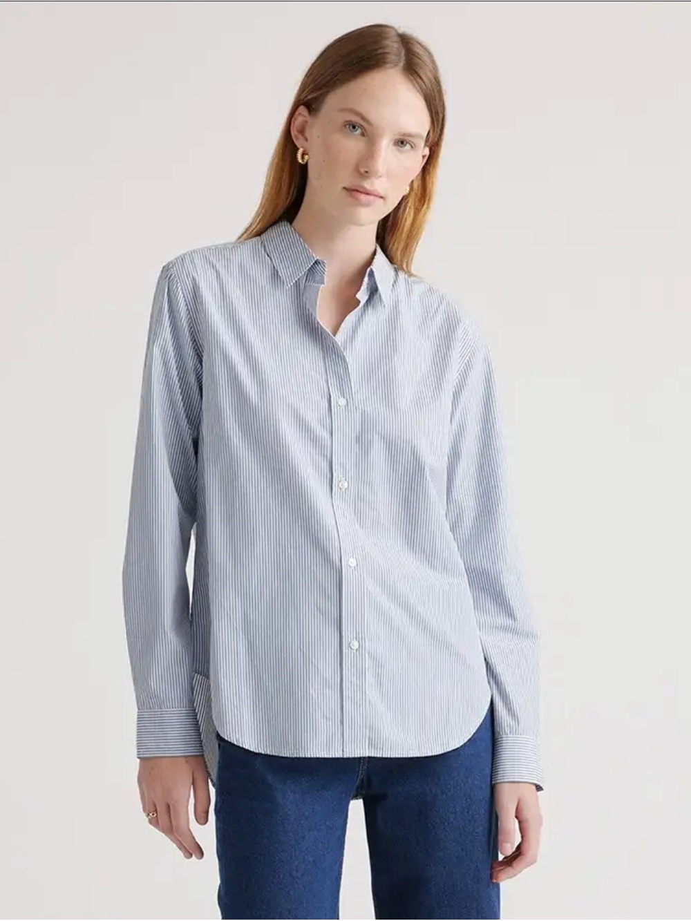 Quince Light Blue Pinstripe Button-Down Cotton Poplin Shirt